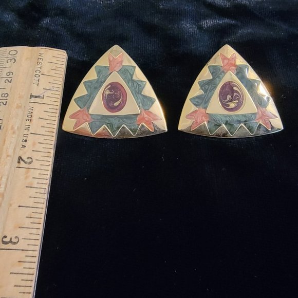 Vintage Triangle Shaped Southwest Motif Pierced Earrings - Picture 3 of 5